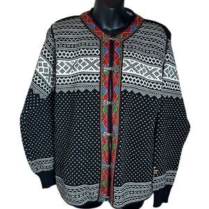 Norlender Norwegian knitwear sweater fair isle clasp front medium grandpa Nordic